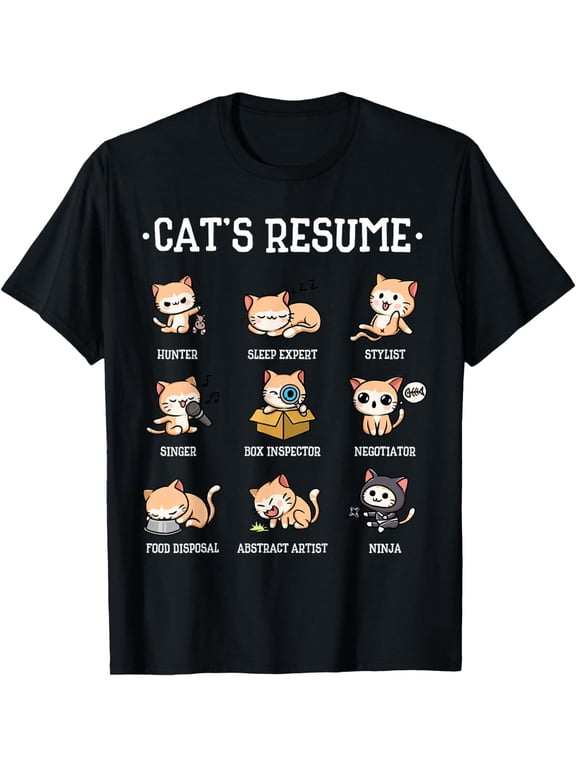 Funny Cat Shirt Cat's Resume Life Of A Cat Animal T-Shirt