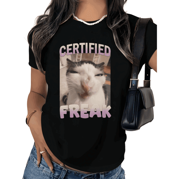 Funny Cat Shirt Print Tshirt Graphic Tees Shirts Black Women Meme Cat Expression Humor Design Casual Summer Tee Size S-5XL Soft Daily Wear Tops