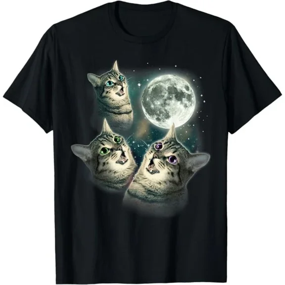 Funny Cat Shirt | Three Cat Moon 3 Wolfs Cute Kitten Graphic T-Shirt