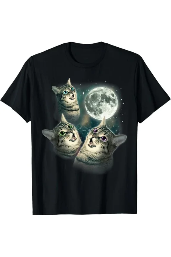 Funny Cat Shirt | Three Cat Moon 3 Wolfs Cute Kitten Graphic T-Shirt
