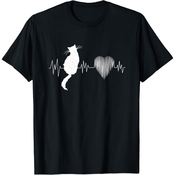 Funny Cat Shirts for Women, Meowy Cute Cat Lover Heartbeat T-Shirt