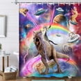 thumbnail image 1 of Funny Cat Shower Curtain Boys Kids Bathroom Decor, Cool Cat Riding Dinosaur On Fantasy Galaxy Hilarious Shower Curtain, Funky Outer Space Universe Anime Shower Curtain Fabric with 12PCS Hooks, 36X70IN, 1 of 6
