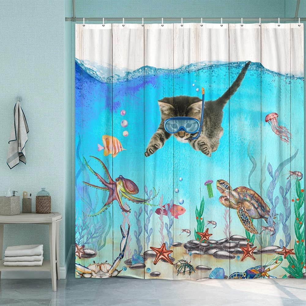 Fun Cat Dinosaur Shower Curtain Set Soft Fabric Non slip - Temu