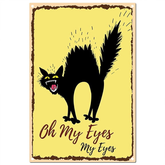 Funny Cat Signs Tin Plate Oh My Eyes Frightened Black Kitty Funny Animal Metal Sign Vintage Retro Plaque Poster for Restroom Bathroom Toilet Hotel Store Door Wall Decor 8x12Inch Making DIY