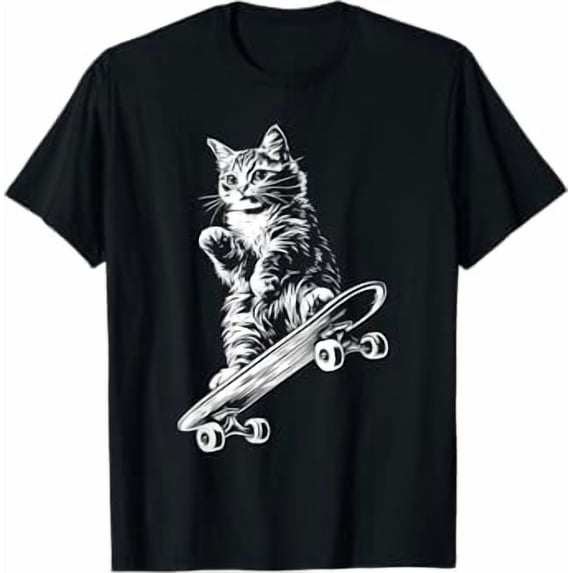 Funny Cat Skateboard Skater Graphic T-Shirt