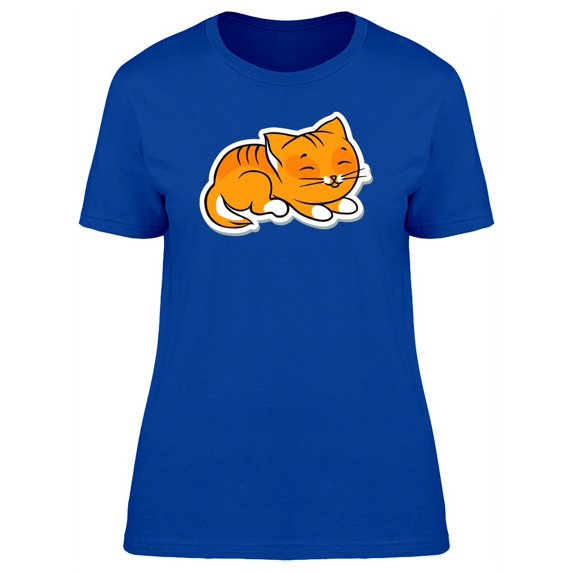 Funny Cat Sleeping Sticker T-Shirt Women -Image by Shutterstock, Female Large