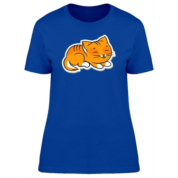 Funny Cat Sleeping Sticker T-Shirt Women -Image by Shutterstock, Female Large