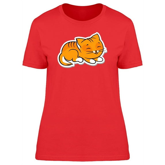 Funny Cat Sleeping Sticker T-Shirt Women -Image by Shutterstock, Female Medium