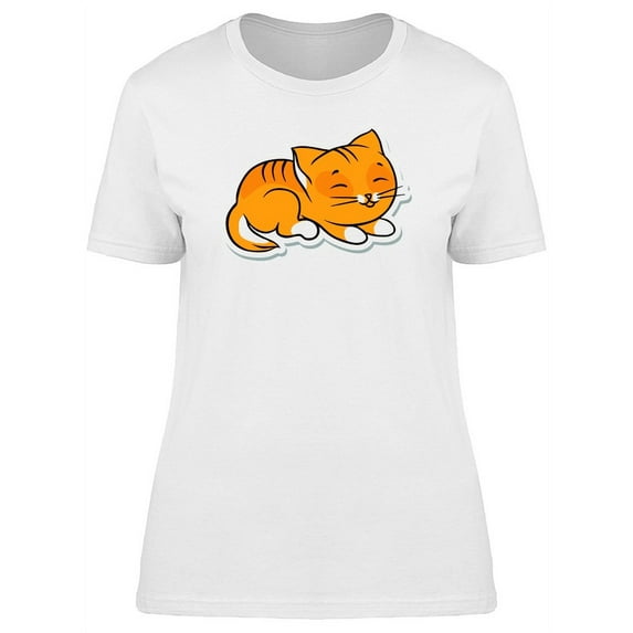 Funny Cat Sleeping Sticker T-Shirt Women -Image by Shutterstock, Female Small