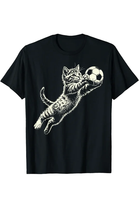 Funny Cat Soccer Ball Cute Kitten Playing Football T-Shirt