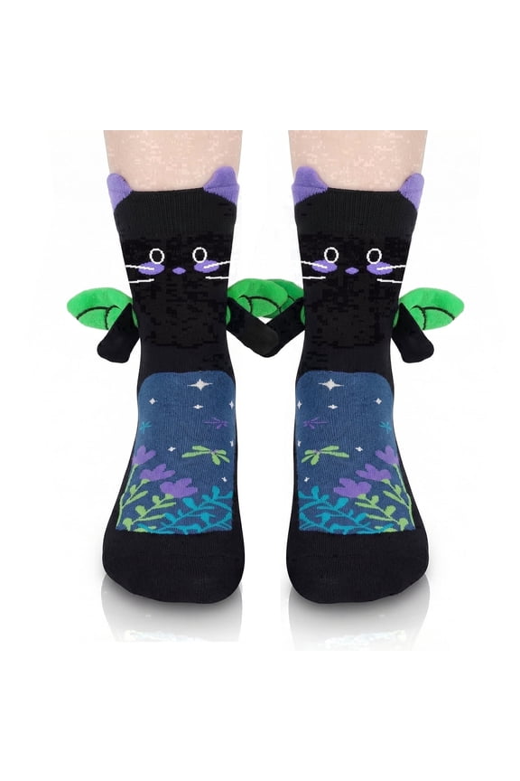 Cat Socks for Women and Teen Girls Magnetic Holding Hands Socks Cute Novelty Crazy Silly 3D Animal Sock Gift for Mom Girlfriend - Mother Valentine Cat Lover Birthday Fun Gift Idea