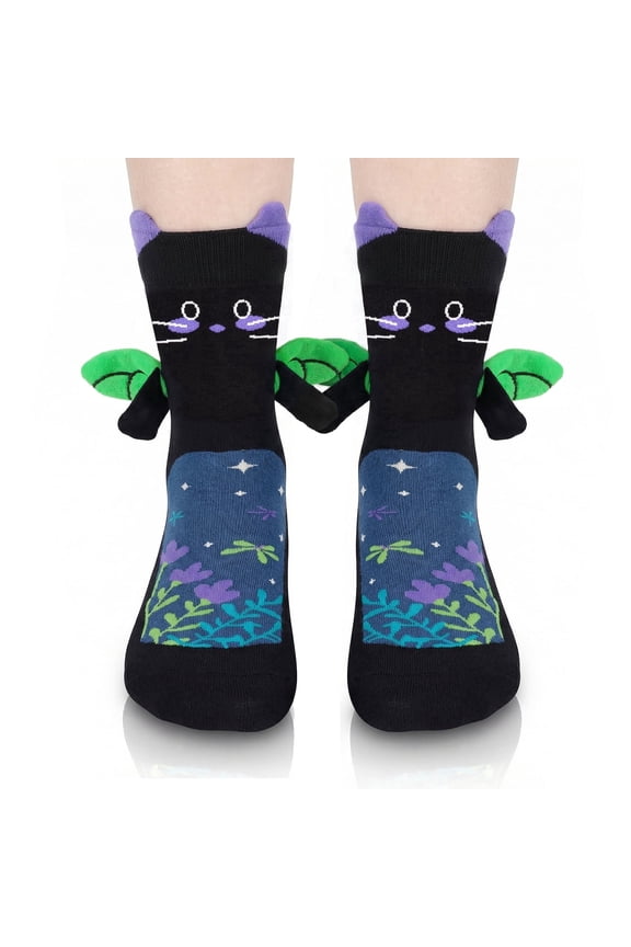 Funny Cat Socks for Women and Teen Girls - Magnetic Holding Hands Socks Cute Novelty Crazy Silly 3D Animal Socks Gift for Mom Girlfriend - Mothers Valentine Cat Lover Birthday Fun Gift Idea Christmas