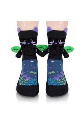 Cat Socks for Women and Teen Girls Magnetic Holding Hands Socks Cute Novelty Crazy Silly 3D Animal Sock Gift for Mom Girlfriend - Mother Valentine Cat Lover Birthday Fun Gift Idea