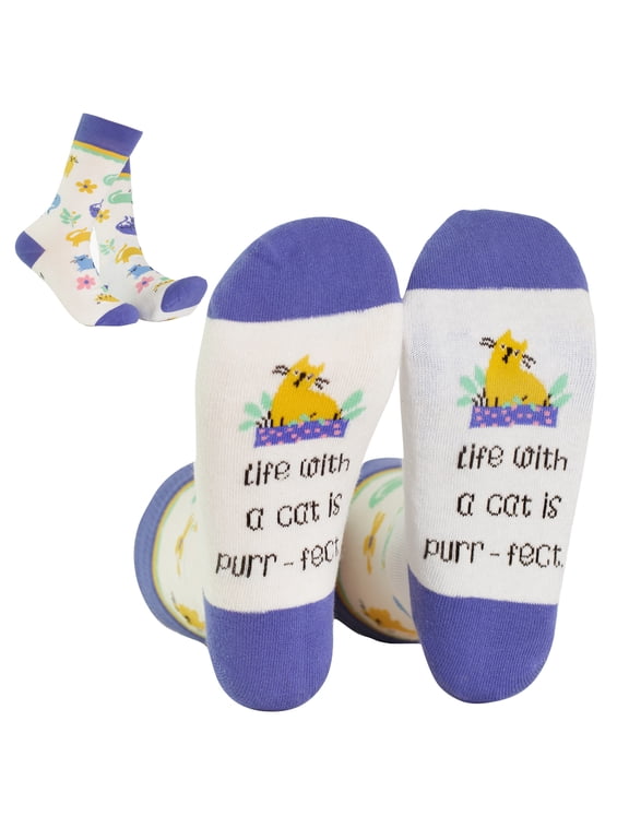 Cat White Mid-Calf Casual Socks