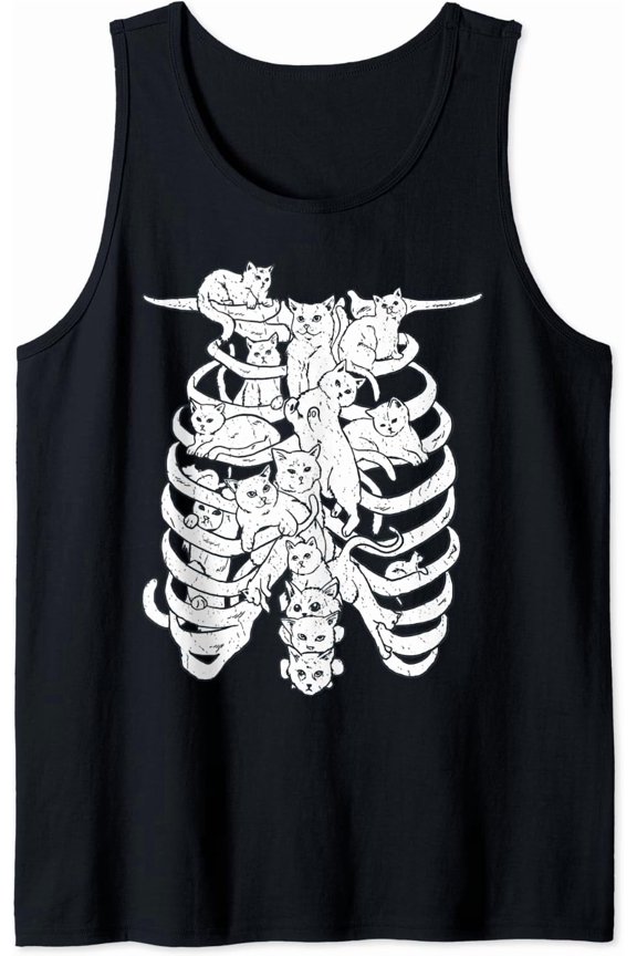 Funny Cat Spine Rib Cage Costume For Cat Lovers Tank Top Size S-3XL