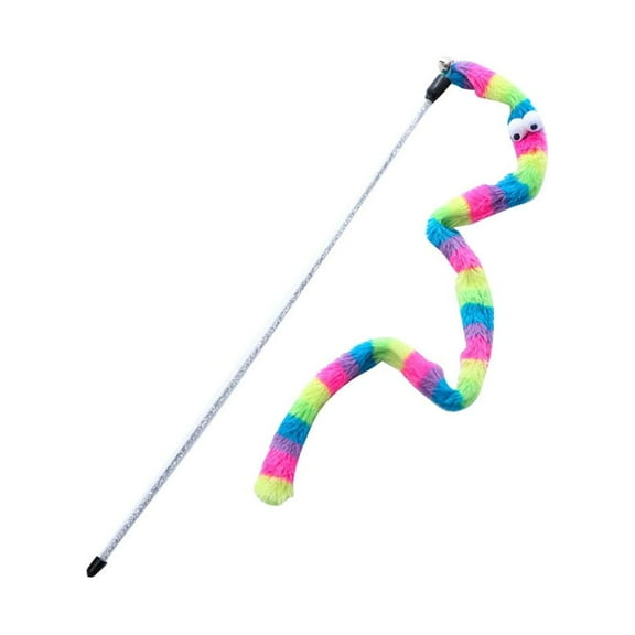 Funny Cat Stick w Crisp Bell Caterpillar Interactive Teaser Wand (Rainbow)