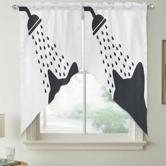 Funny Cat Swag Kitchen Curtain Valances, Cat Bathing Shower Animal Silhouette Rod Pocket Curtains Window Treatment Decor Valances for Bedroom Bathroom, 2 Panels 36 x 63 Inch