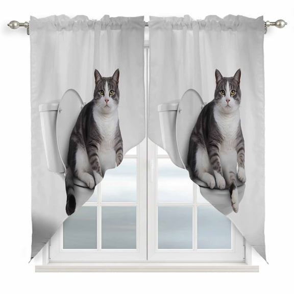 Funny Cat Swag Valances for Windows 2 Pack Black White Animal Cat on Toilet Abstract Painting Swag Kitchen Curtains 36 Inches Long Rod Pocket Short Window Treatment for Kitchen Bathroom 28"x36"
