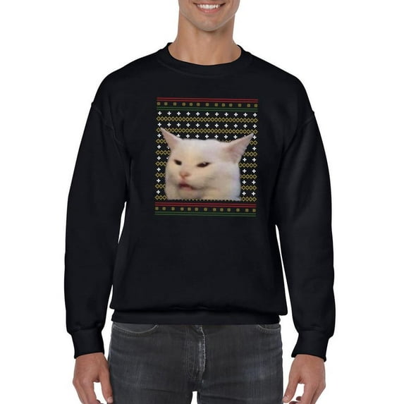 Funny Cat Sweatshirt Men -Smartprints Designs, Male Medium