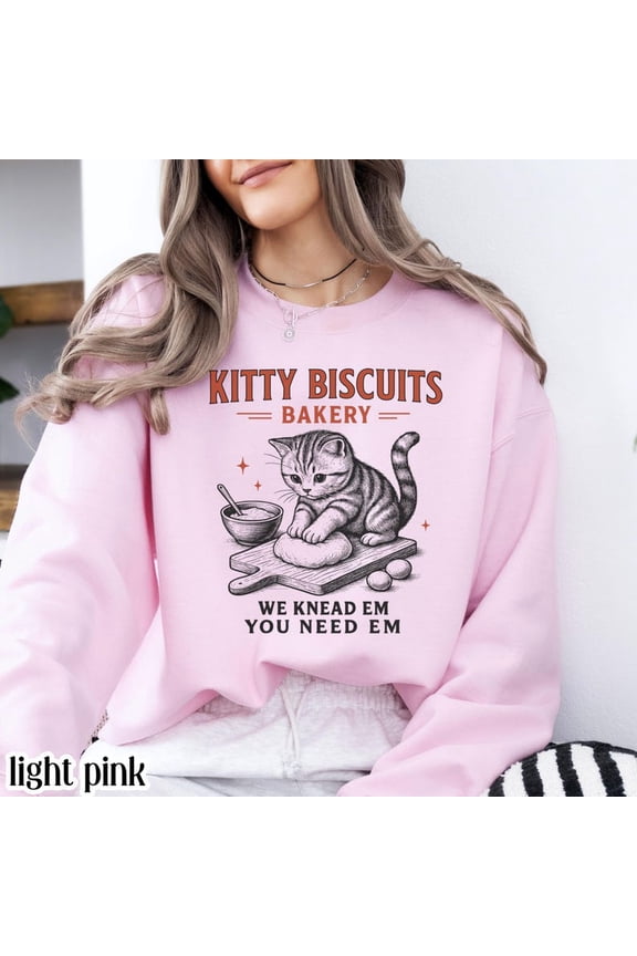 Funny Cat Sweatshirt Sourdough Bread Kitty Biscuit Sweater Silly Cat Meme Crewneck Bakery Baker Christmas Gift For Cat Lover