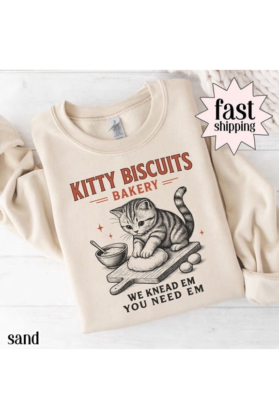 Funny Cat Sweatshirt Sourdough Bread Kitty Biscuit Sweater Silly Cat Meme Crewneck Bakery Baker Christmas Gift For Cat Lover