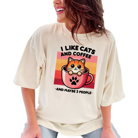 Funny Cat T-Shirt, I Like Cats and Coffee Shirt, Cute Cat Lover Gift, Quirky Coffee Mug Tee, Cat and Coffee Quote Shirt, Ivory Comfort Colors T-Shirt, Medium
