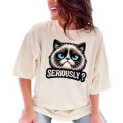 Funny Cat T-Shirt, Seriously Cat Face Tee, Grumpy Cat Design, Humor Graphic Tee, Cute Pet Lover Shirt, Unique Gift for Cat Lovers, Ivory Comfort Colors T-Shirt, Small