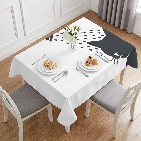 Funny Cat Table Cloth 60x84in, Waterproof Rectangle Tablecloth Wipeable Tablecloths Cartoon Grey White Animal Shadow Table Covers for Dining Tables Party Indoor Outdoor