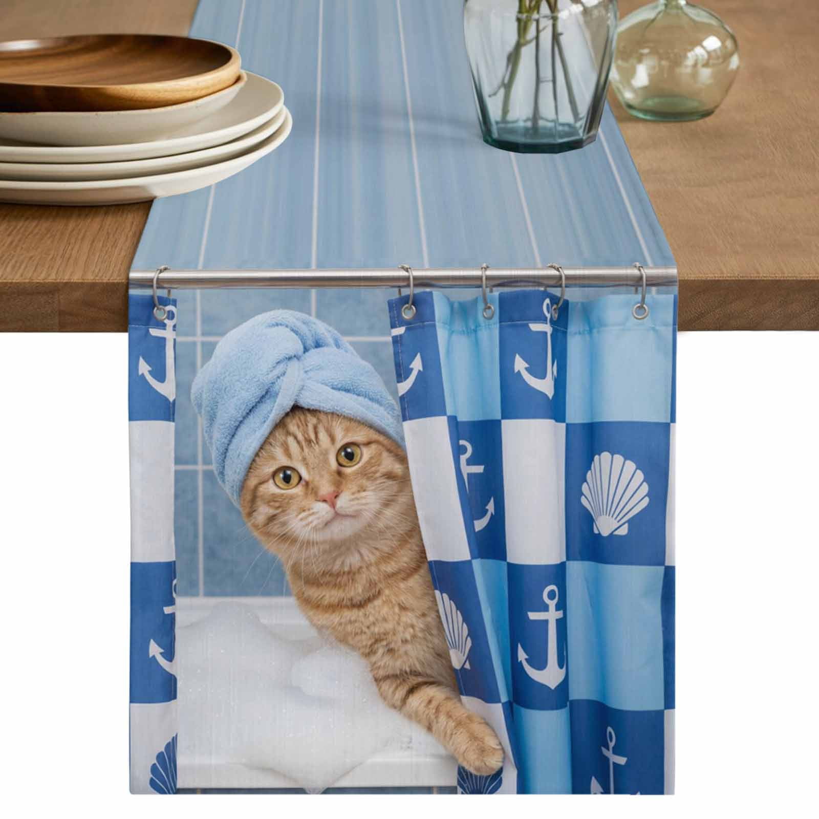 Funny Cat Table Runner 90 Inches, Cute Art Modern Lovely Animals on ...