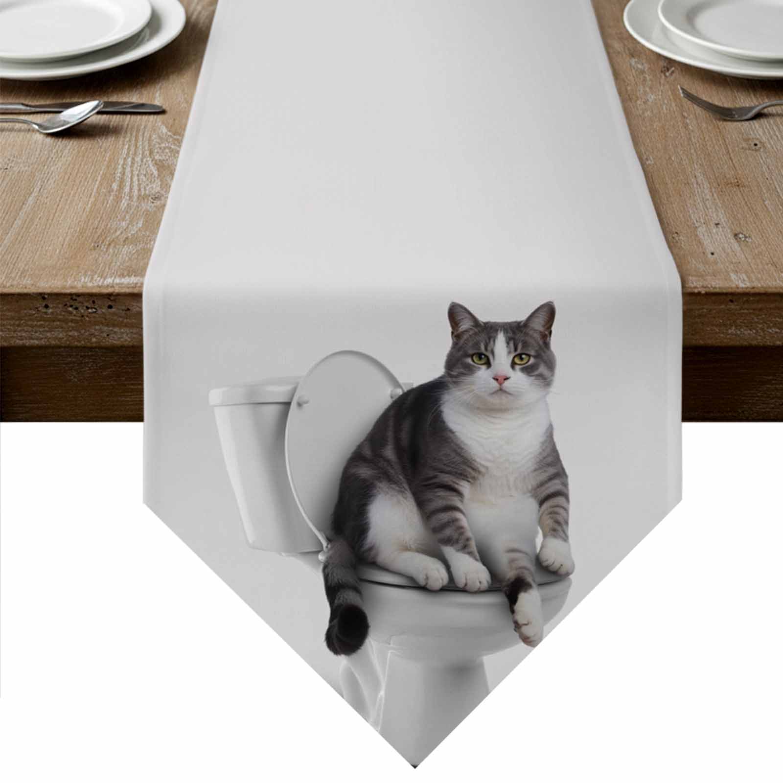 Funny Cat Table Runner Linen Burlap Table Runner 60 Inches Long Modern ...