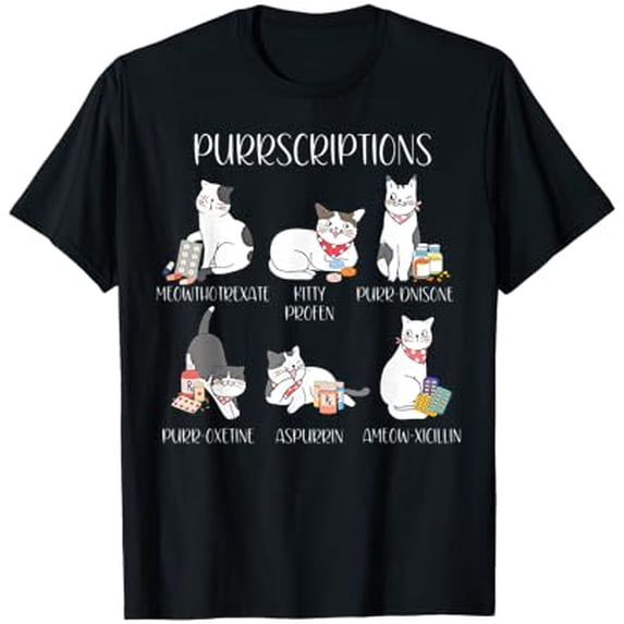 Funny Cat-Themed Pharmacy Technician T-Shirt for Cat Lovers - Cute Short Sleeve Design in Black, Small