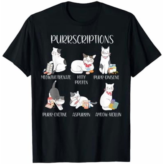 Funny Cat-Themed Pharmacy Technician T-Shirt for Cat Lovers - Cute Short Sleeve Design in Black, Small