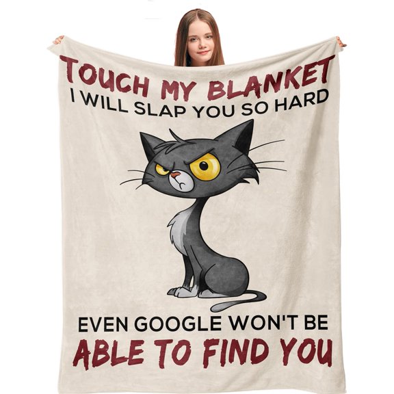 Funny Cat Throw Blanket Touch My Blanket I Will Slap You So Hard Grumpy Black Cat Fleece Blanket For Couch Bed Sofa