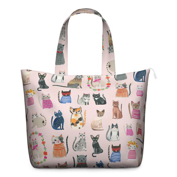 Funny Cat Travel Duffel Bag, Hand-drawn Cat Graphic Weekender Tote, Adjustable Strap Multipurpose Bag for Short Trips and Gym Sessions