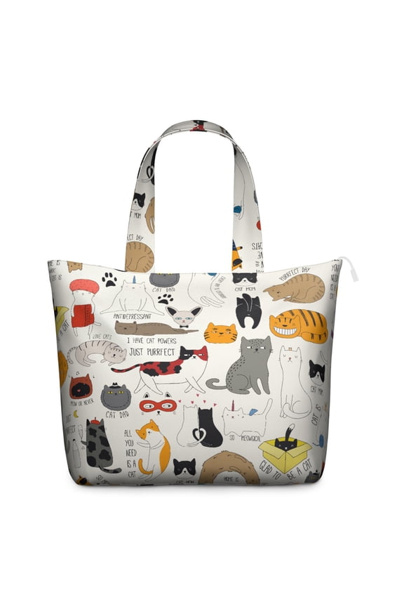 Funny Cat Travel Tote Bag, Watercolor Cat Artwork Weekender Duffel, Lightweight Multipurpose Carry-on Bag with Multiple Pockets
