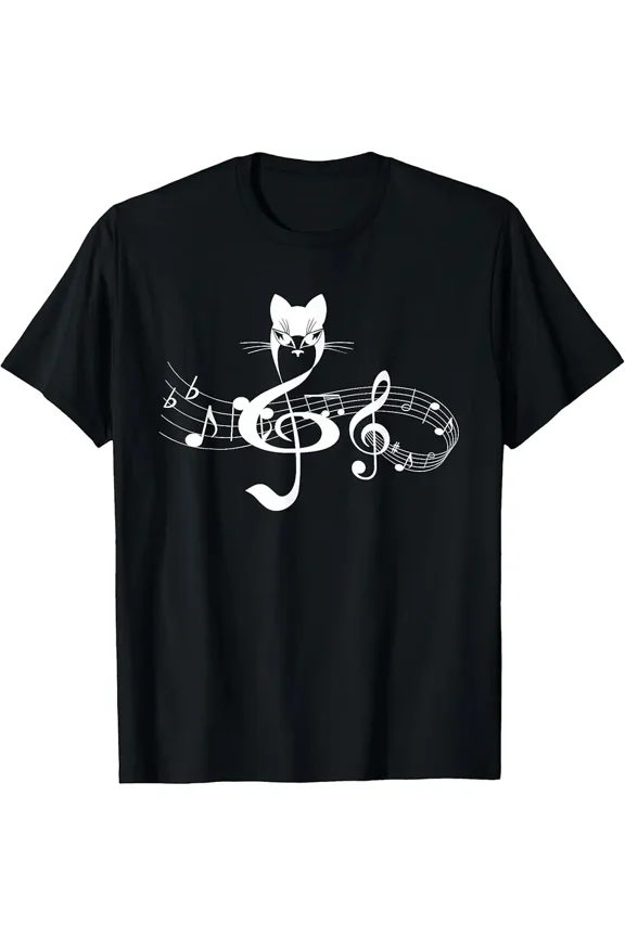 Funny Cat Treble Clef Musical Notes Unisex Short Sleeve Graphic Tee