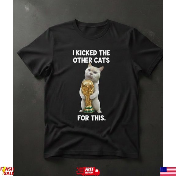 Funny Cat Trophy T-Shirt Meme Humor Graphic Tee Unisex Black