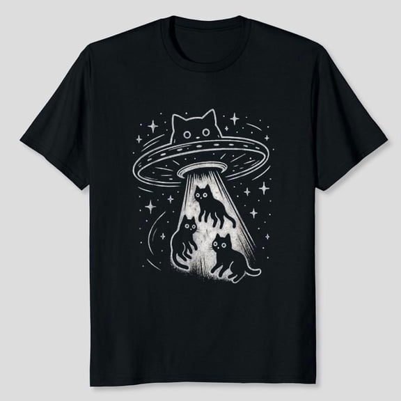 Funny Cat UFO Cute Kitty Space Spaceship Alien Aesthetic T-Shirt Unisex, Sizes S-5XL, Tbun
