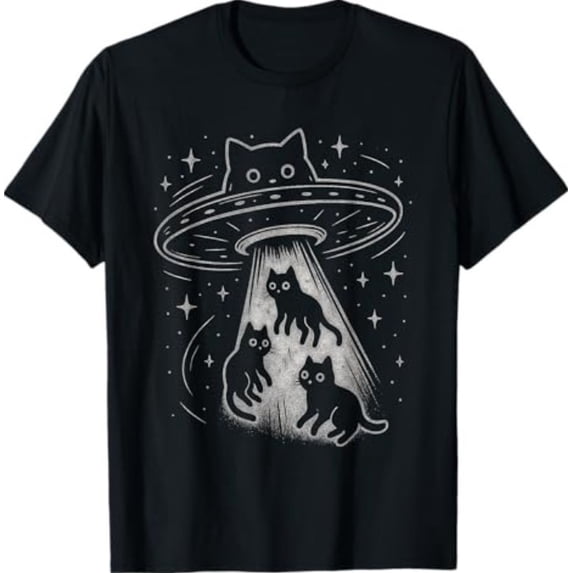 Funny Cat UFO Cute Kitty Space Spaceship Alien Aesthetic T-Shirt ...