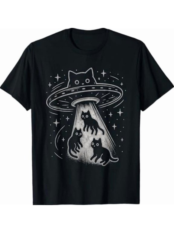 Funny Cat UFO Cute Kitty Space Spaceship Alien Aesthetic T-Shirt