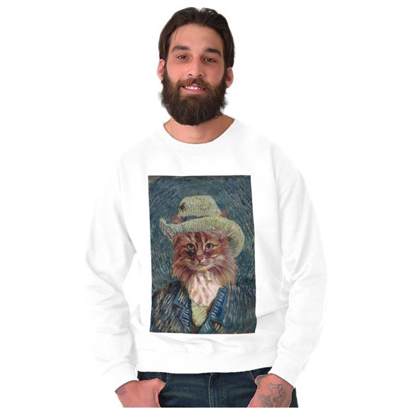 Funny Cat Vincent Van Gogh Portrait Unisex Plus Fleece Graphic Sweatshirt Brisco Brands 3X
