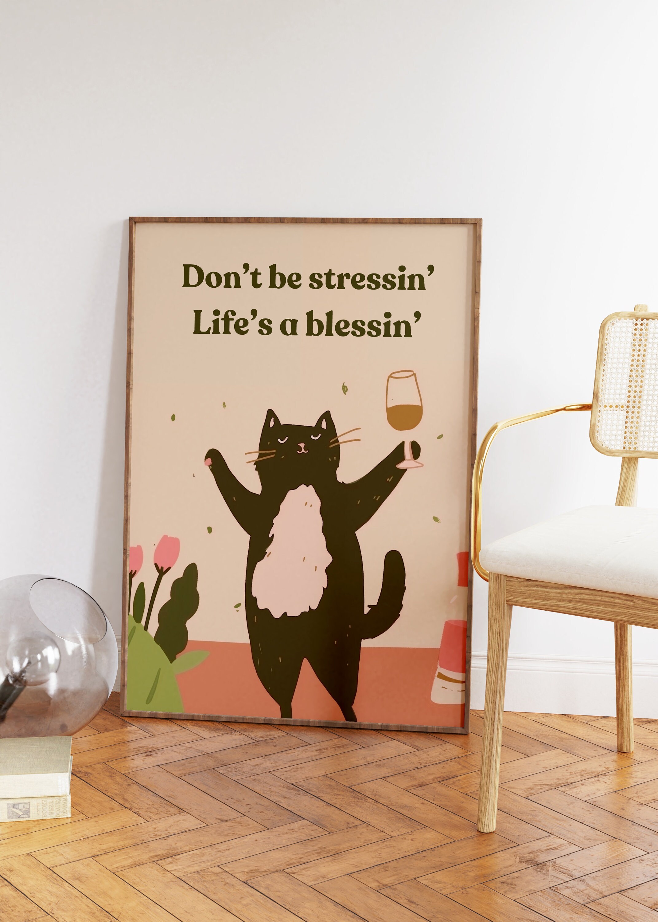 Funny Cat Wall Art • Cats Doing Things 70s Kitten Retro Mental Health ... - Mental Freedom Cat Accessories