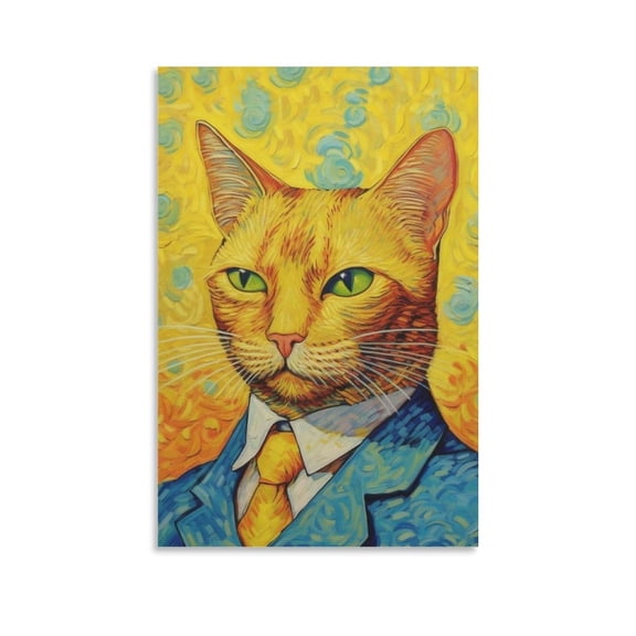Funny Cat Wall Art Famous Van Gogh Self Portrait Wall Art Cat Lover Gift Artworks Picture Print Poster Wall Art Painting Canvas Gift Decor Home Posters Decorative 12x18inch(30x45cm)