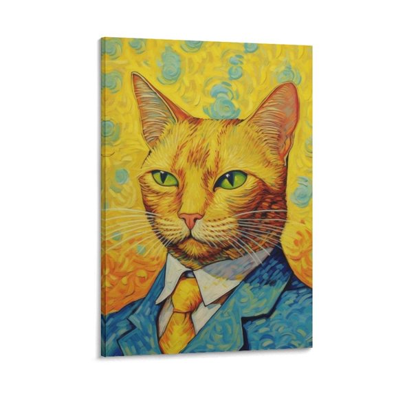 Funny Cat Wall Art Famous Van Gogh Self Portrait Wall Art Cat Lover Gift Wall Art Poster Scroll Canvas Painting Picture Living Room Decor Home 20x30inch(50x75cm)