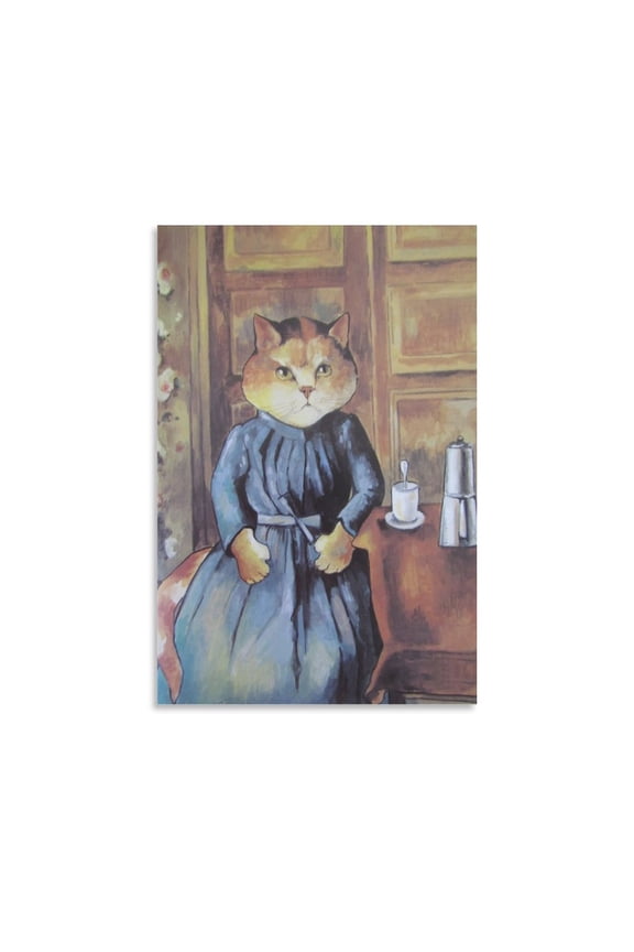 Funny Cat Wall Art, Paul Cezanne's Woman with A Coffee Pot Style Canvas Print Picture Print Canvas Poster Wall Paint Art Posters Decor Modern Home Artworks Gift 16x24inch(40x60cm)