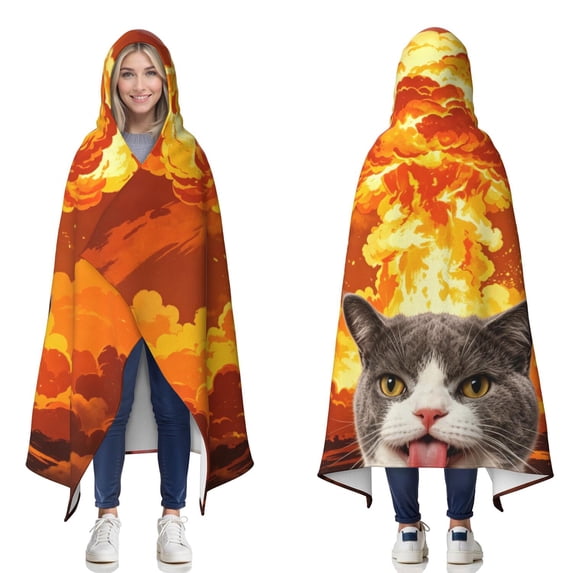 Funny Cat Wearable Blanket Hoodies for Women Men Adults Cat Lovers Soft Cozy Orange Sky Cats Hooded Blankets for Bedding Travel Decor Birthday Gifts 60×80 Inch