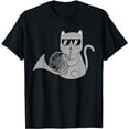 thumbnail image 1 of Funny Cat Wearing Sunglasses Play French Horn Gift Men Women T-Shirt, 1 of 5