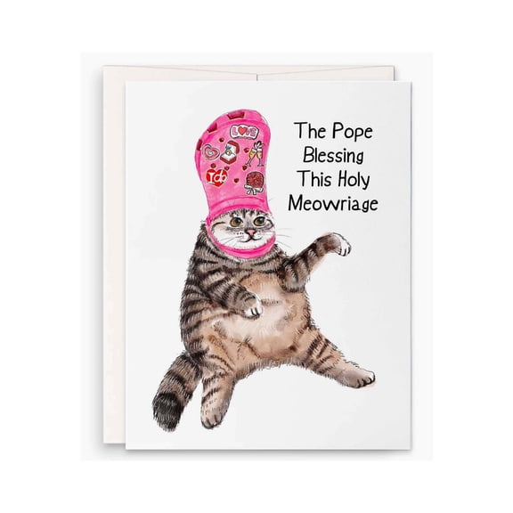 Funny Cat Wedding Card - "The Pope Blessing This Holy Meowriage" Design - Blank Inside with Envelope - Perfect for Cat Lovers, Weddings, Anniversaries, or Just for Fun