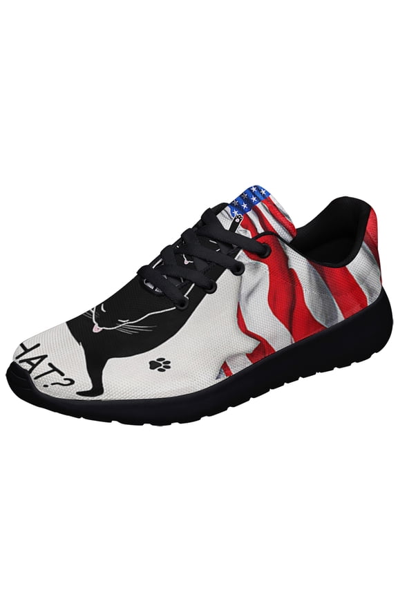 Funny Cat What American flag Shoes Sneakers Black Size 10.5