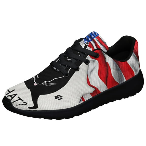 Funny Cat What American flag Shoes Sneakers Black Size 3.5